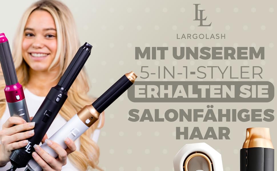 Набір для укладки волосся 5 в 1 Warmluftbürste Set: фен-щітка, плойка для локонів, 3 температурні режими, Auto-Wrap, негативні іони, 1000 Вт, захист від пошкодження