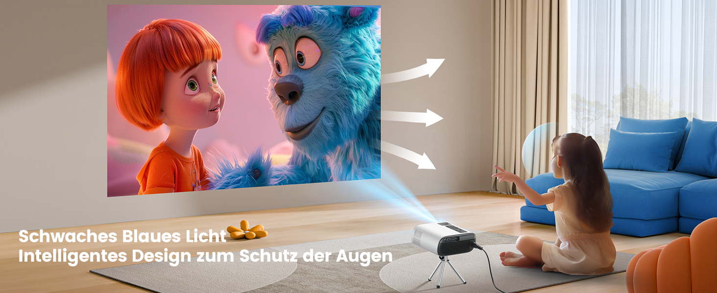 Портативний проєктор Mini Beamer 4K з підтримкою Android 13, WiFi 6, Bluetooth 5.4, обертання 270°, автотрапецеїдна корекція, HDMI/Android/iOS/PC/USB, білий (блакитний)