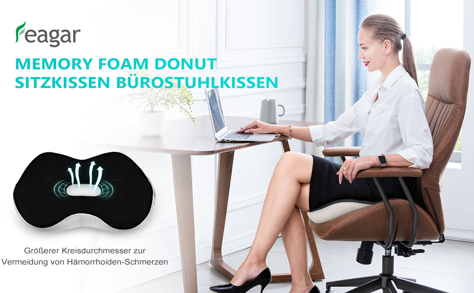 Ортопедична подушка для сидіння Feagar Donut: Memory Foam, для офісу, авто, зняття болю, комфортне сидіння