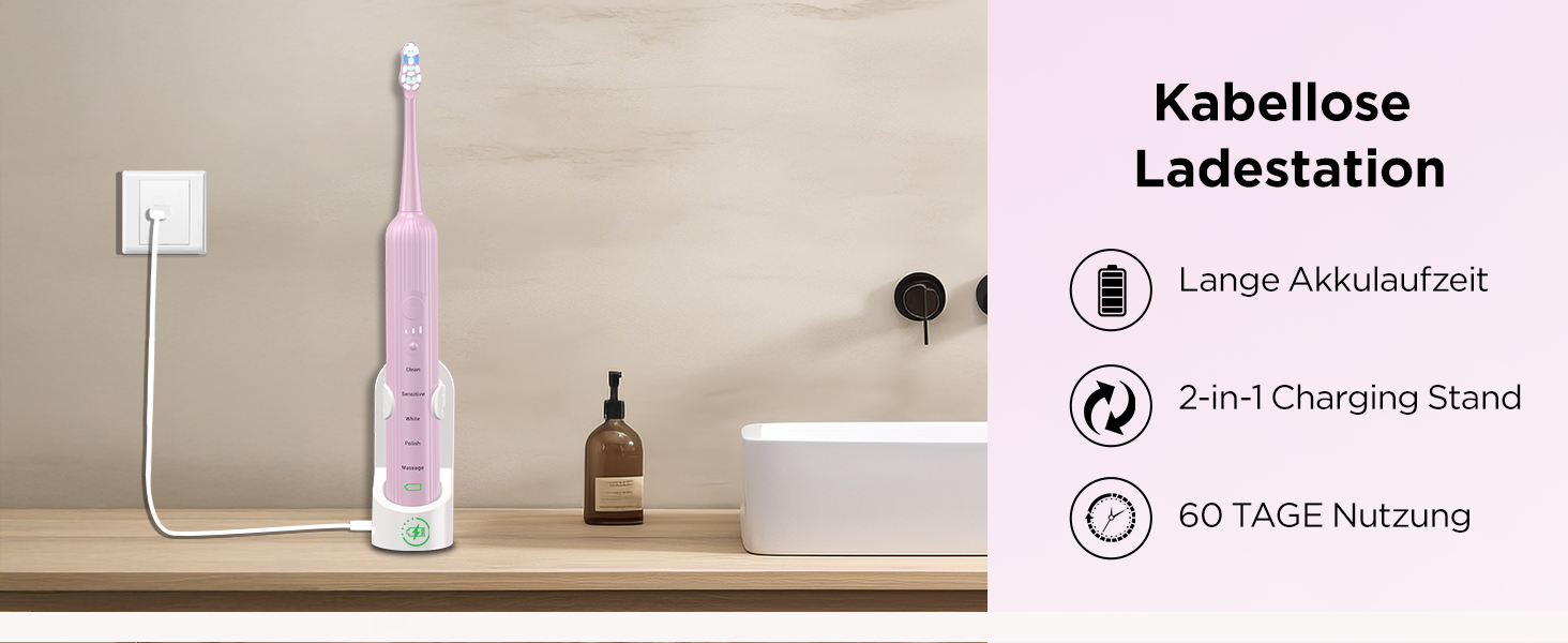 Електрична звукова зубна щітка для дорослих та дітей, 5 режимів чищення, 3 рівні інтенсивності, таймер, 8 насадок, чохол для подорожей, чорний (1 шт.)