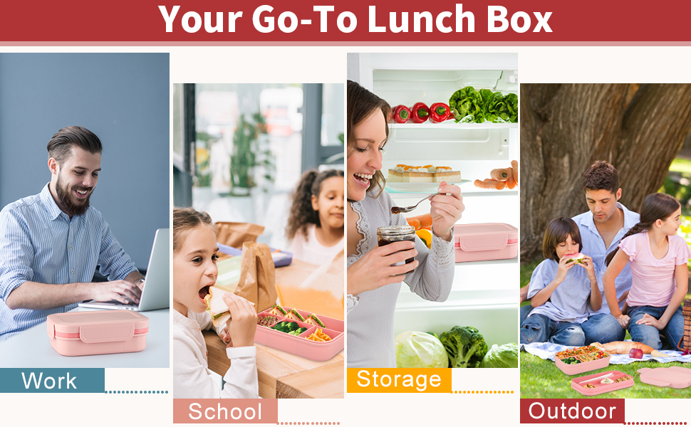 Ланчбокс для дорослих Sinnsally 2000 мл з відділеннями, бенто-бокс, ланчбокс з посудом, виготовлений з екологічно чистих матеріалів, зелений (рожевий)