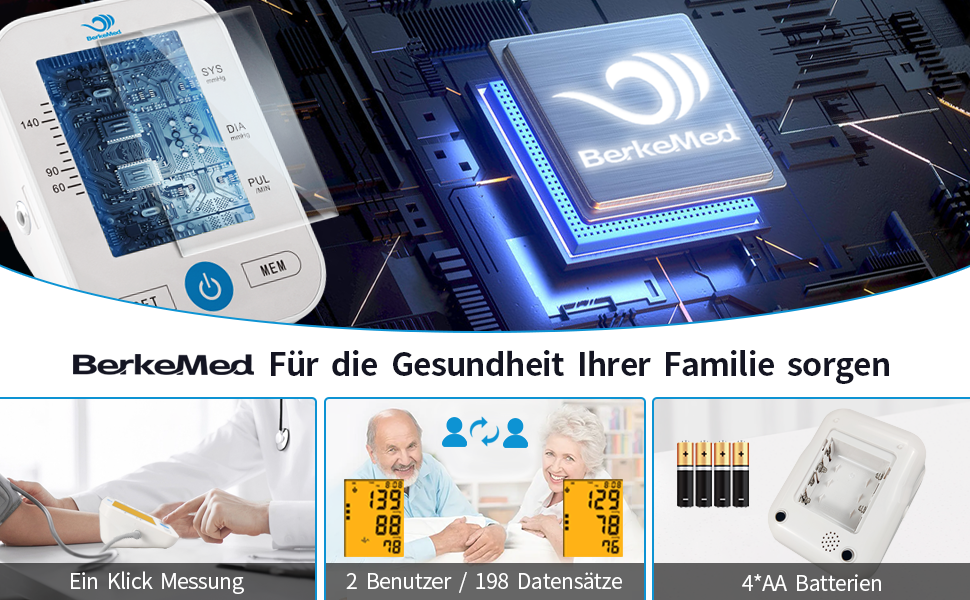 Тонометр на плече Oberarm з автоматичним вимірюванням, визначенням аритмії та вимірюванням пульсу, великим LED-дисплеєм, 2x99 пам'яттю, манжеткою 22-32 см (білий)