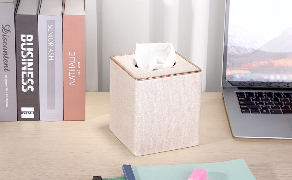 Скляна тканинна коробка BTSKY квадратної форми з декоративною золотою лінією - органайзер для серветок, бежевий