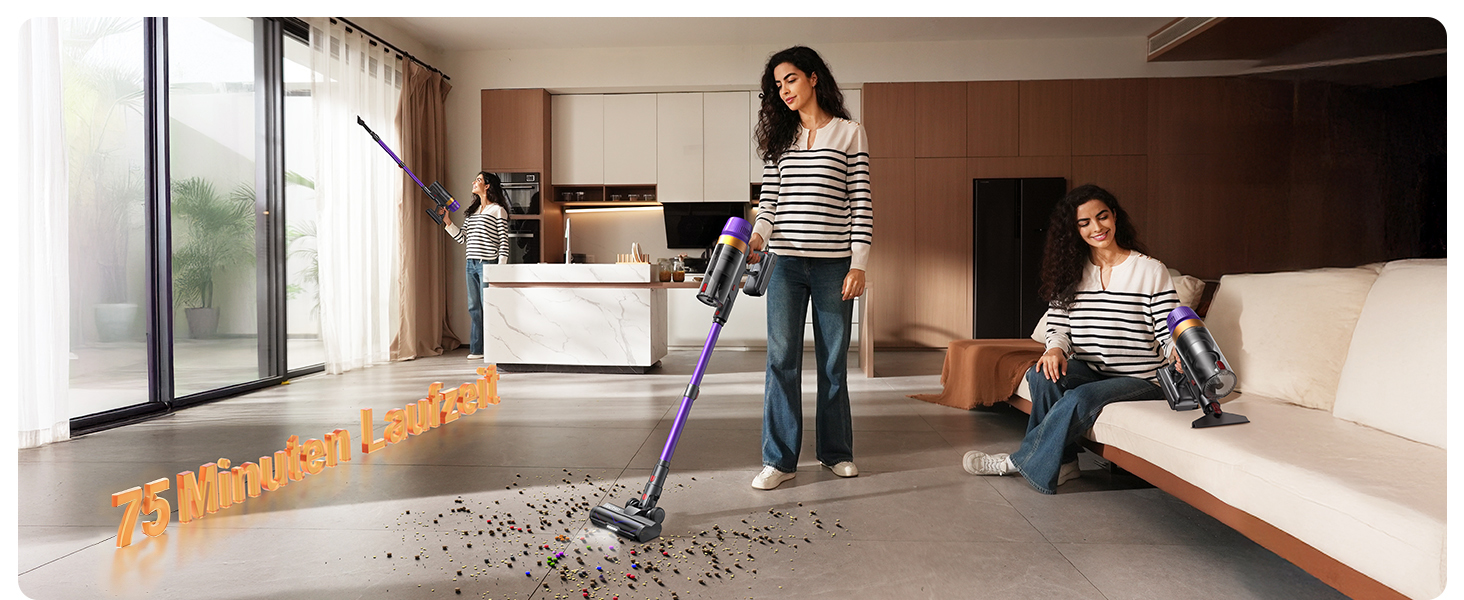 Бездротовий акумуляторний пилосос для видалення шерсті тварин, 1.8 л з дисплеєм, 55000 Па/620 Вт/75 хв, самостійна підставка, антизаплутувальна щітка, для килимів/твердих підлог/автомобіля