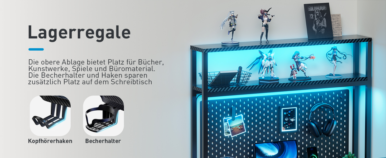 Ігровий стіл кутовий 150x100 см з 3 розетками та 2 USB, зворотний, з LED підсвічуванням, з ящиками та підставкою для монітора. Стіл для геймінгу, офісу, дому. (150 x 100 см, карбон)