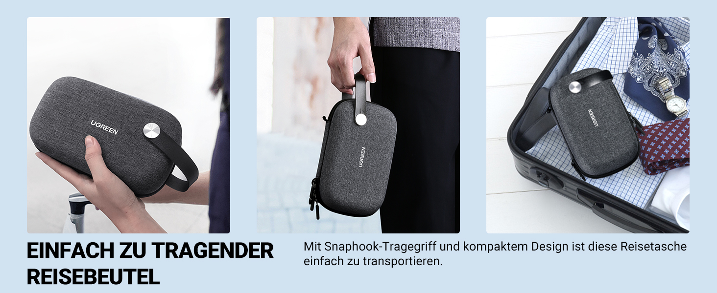 Органайзер UGREEN для аксесуарів: водонепроникна сумка-чохол для USB-накопичувачів, зарядних пристроїв, HDD, Power Bank, карт пам'яті (сірий/чорний)