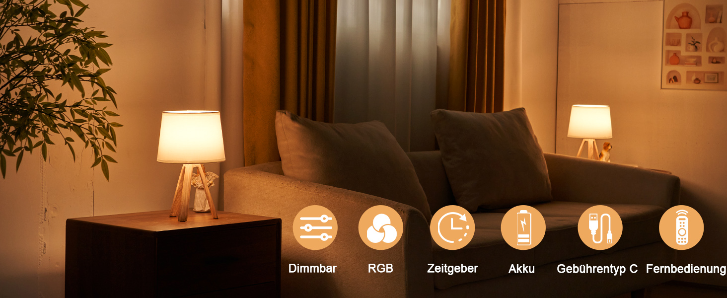 LED-лампа Egobasic настільна бездротова з пультом, таймером, регулюванням яскравості, акумулятором, змінним кольором, для спальні, кухні, вітальні (тринога з харчової смоли)