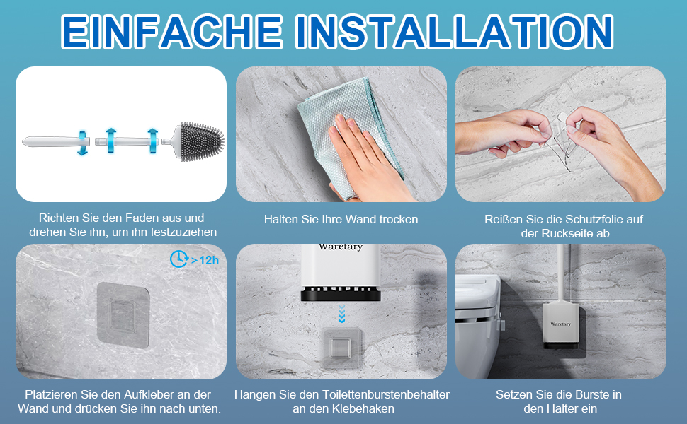 Набір для чищення унітазу Waretary з силіконовою щіткою та підставкою з нержавіючої сталі, гнучкий наконечник для глибокого очищення, швидковисихаючий, настінний/підлоговий для ванної кімнати (білий)