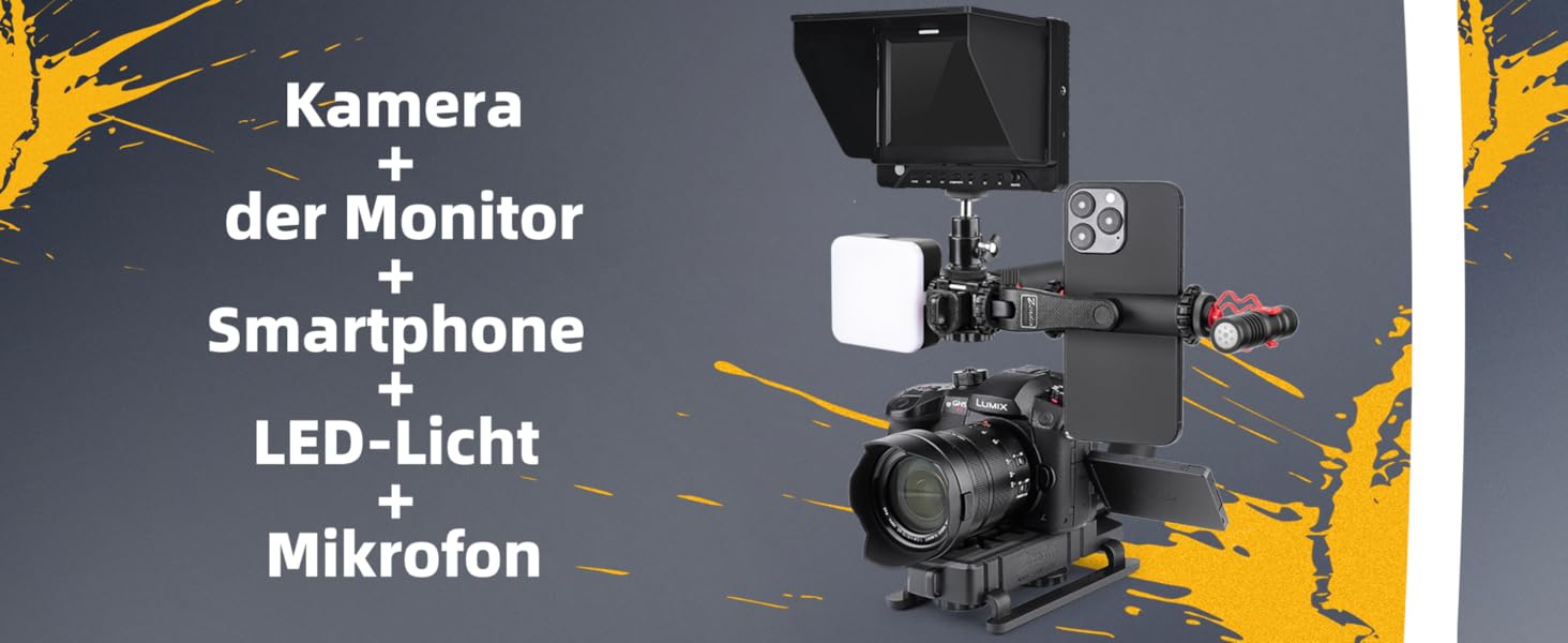 Стабілізатор Zeadio Tripel Zubehörschuh для смартфона з відео-рігом, ручка для камери, екшн-камери, DSLR та смартфонів (Професійний набір)