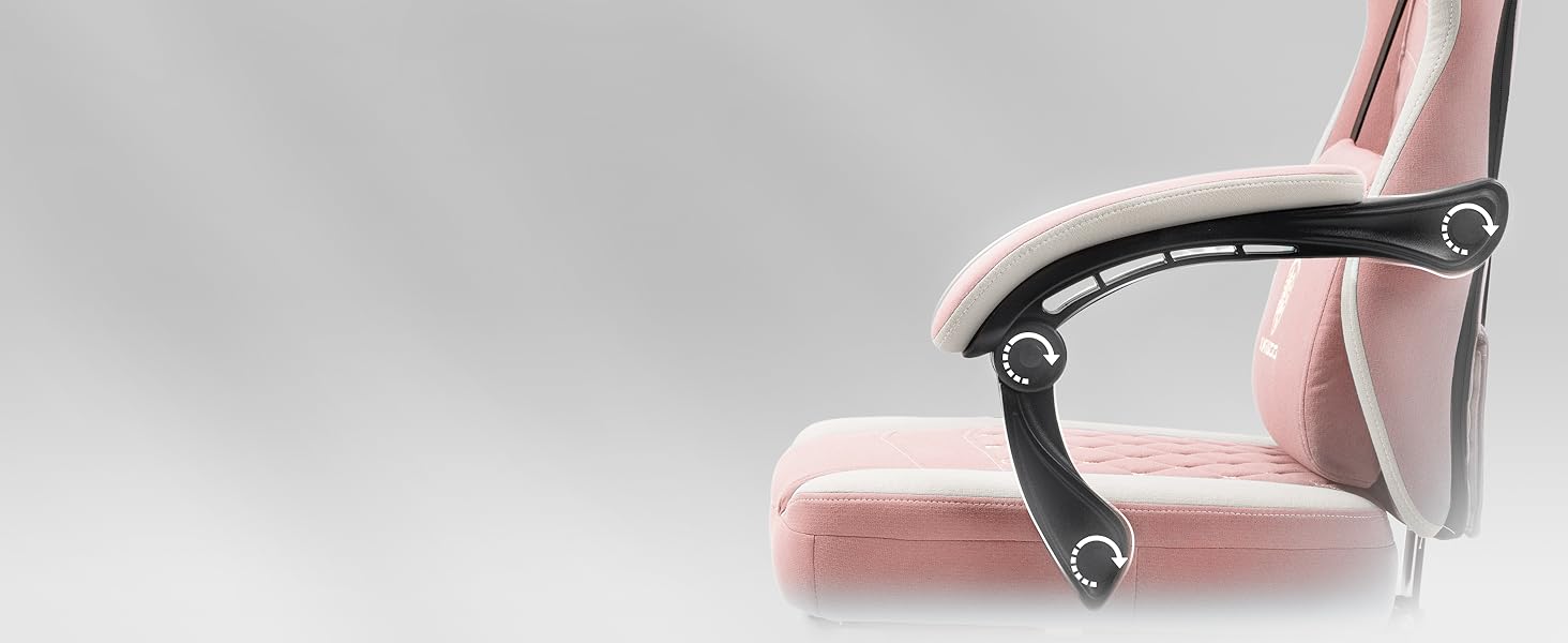 Ігровий крісло Dowinx з тканини, масажний крісло з підніжкою, ергономічне, для PC, геймінгу, офісу, 150 кг, рожево-білий