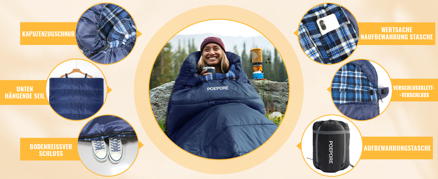 Сплячий мішок XXL для дорослих, 3-4 сезони, фланель, для кемпінгу та зимових пригод, 230x90 см, блакитний