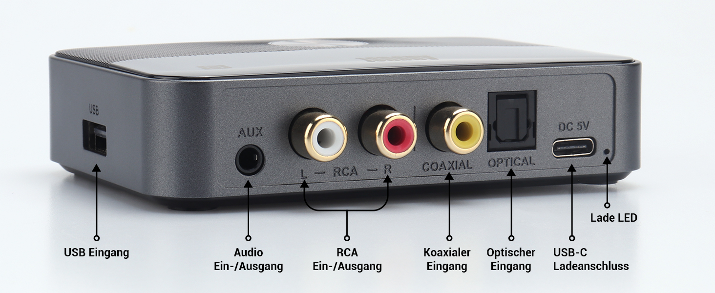 August MR285 Bluetooth 5.3 Аудіо Адаптер: Передавач/Приймач з NFC, Multipoint, AUX, RCA, Оптичний, Коаксіальний, USB для TV, PC, Авто