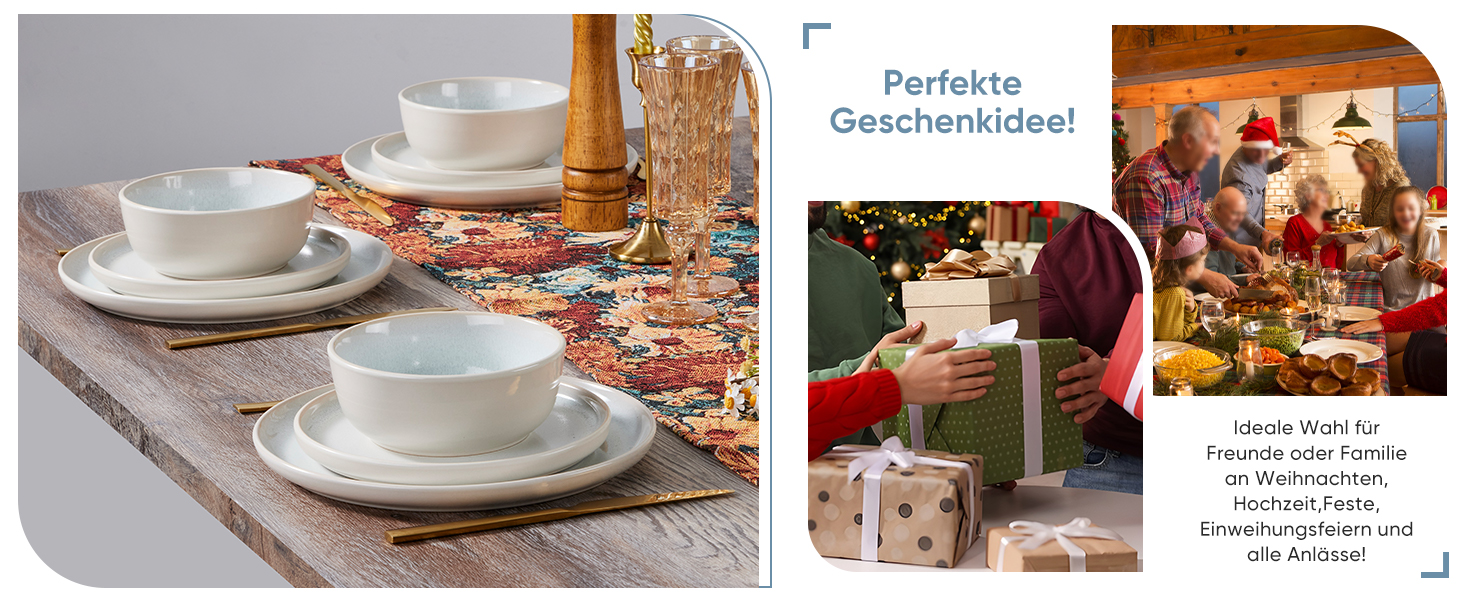 Набір посуду HaWare на 6 осіб, 18 предметів: тарілки, десертні тарілки, миски, бежевий колір. Підходить для мікрохвильової печі та посудомийної машини.