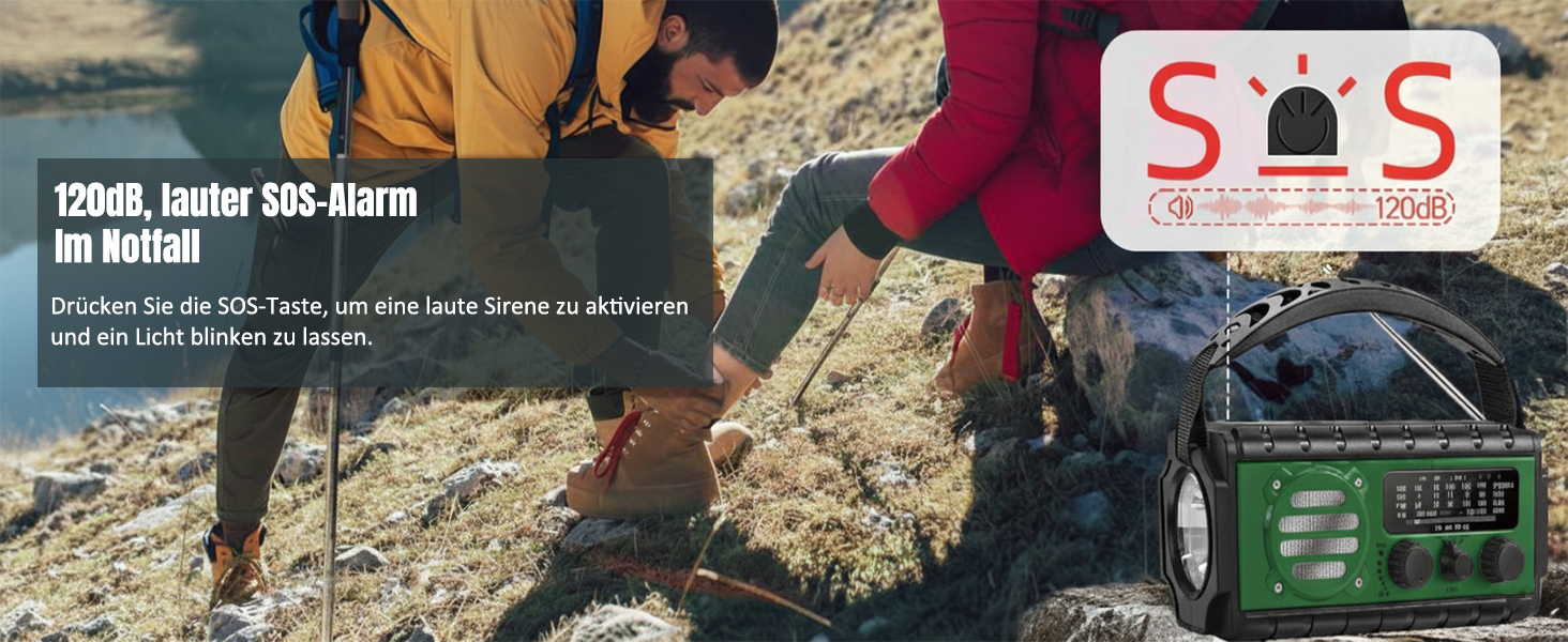 Радіо на сонячній батареї Solar Kurbelradio 20000mAh: FM/AM/SW, ліхтарик, зарядка USB, SOS-сигнал, для кемпінгу та надзвичайних ситуацій (зелене)