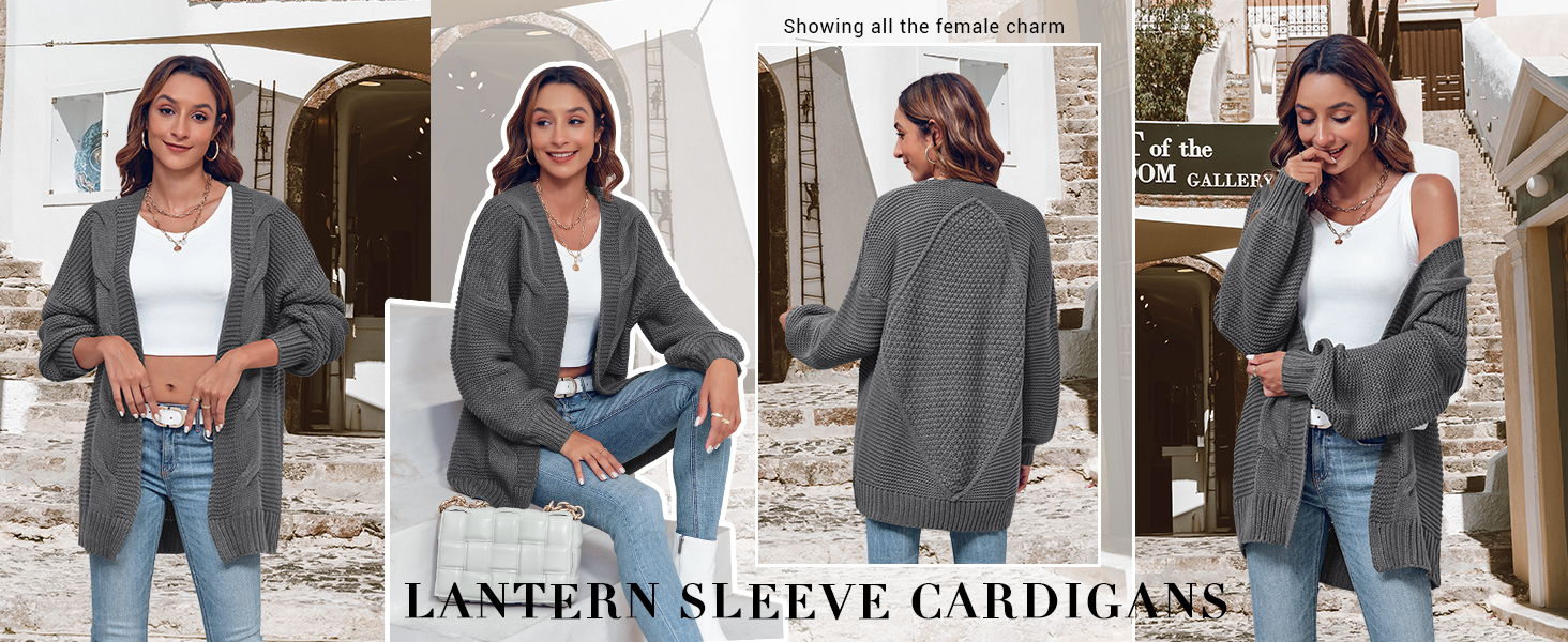 Жіночий в'язаний кардиган Cicy Bell з широкими рукавами-ліхтариками, оливковий колір