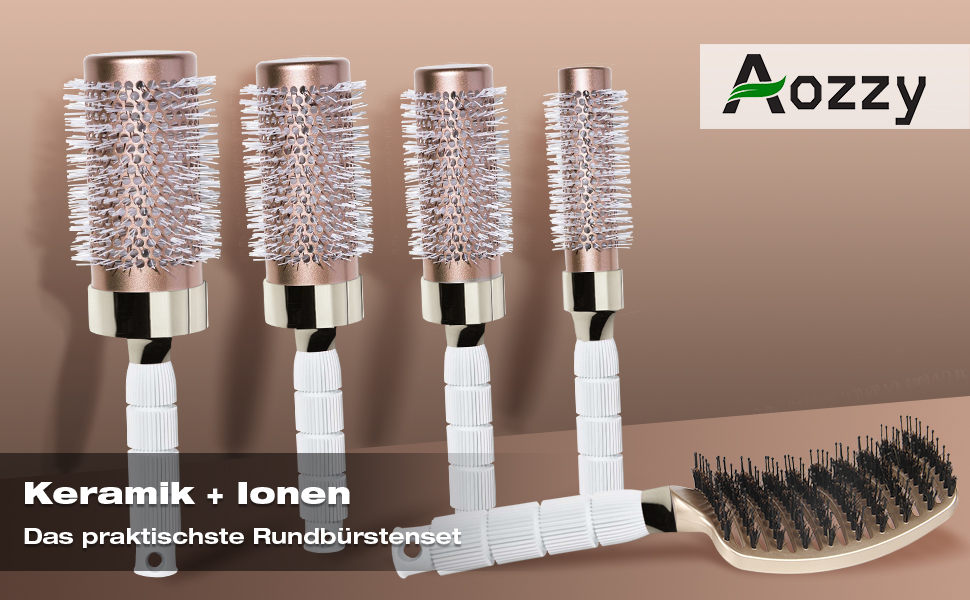 Набір для укладки волосся Haar-Rundbürste: круглі щітки для створення локонів та випрямлення, антистатична керамічна щітка з масажною насадкою та щіткою для розчісування, золота