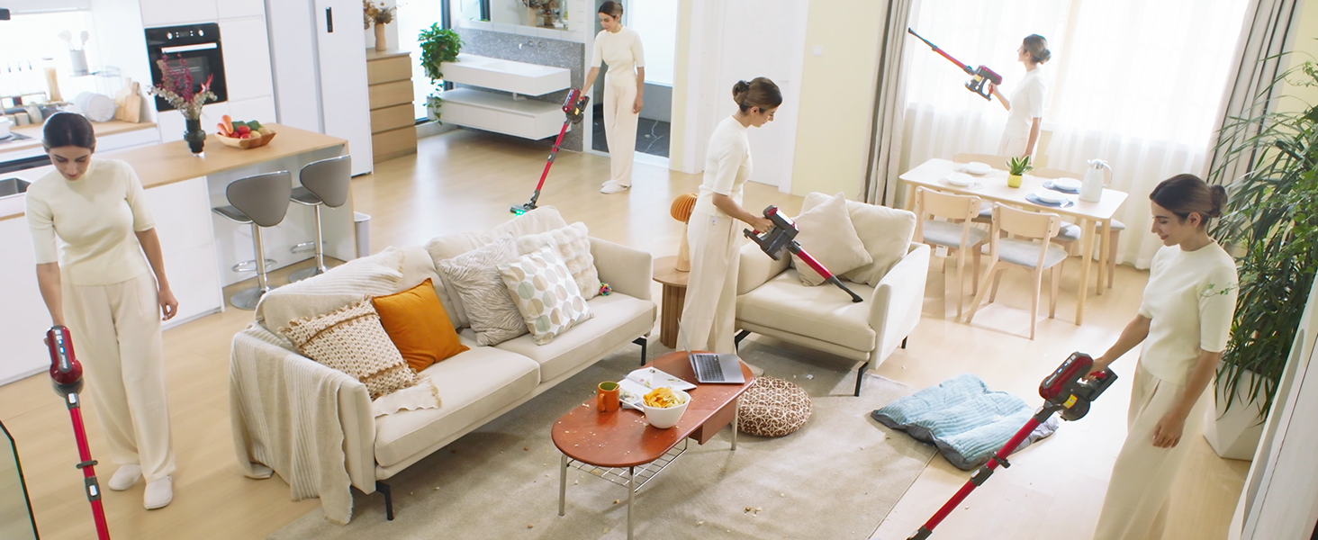 Акіта Бездротовий пилосос 30V 450W з акумулятором до 50 хвилин роботи, 3 режими всмоктування, ручний та стійкий, безщітковий цифровий двигун, літієва батарея, для килимів та шерсті тварин (V10A)