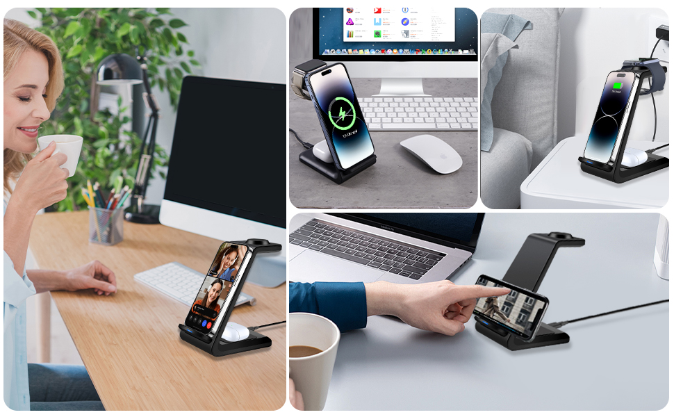 3-в-1 Бездротова зарядка Induktive для iPhone, Apple Watch та AirPods Pro