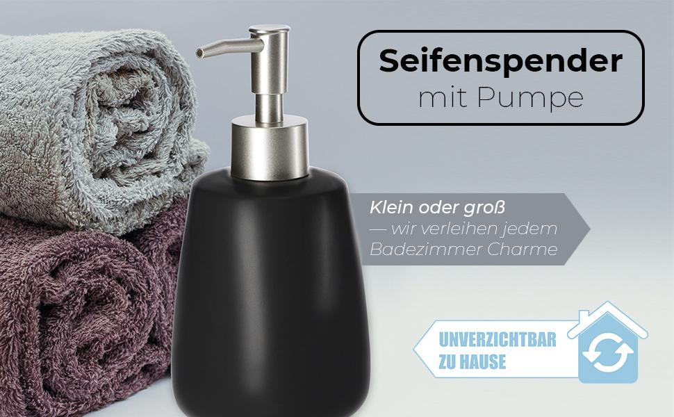 Дозатор мила KADAX з помпою, керамічний дозатор для мила, мийна станція для кухні та ванної кімнати (Чорний)