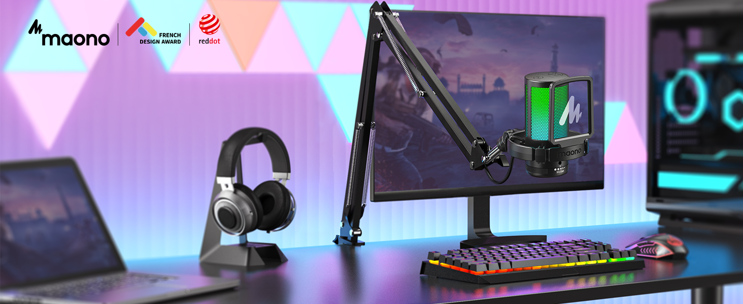 Мікрофон MAONO DGM20S для стрімінгу та запису: USB-мікрофон з шумозаглушенням, моніторингом та регулюванням гучності, для Twitch, YouTube, Discord, PC, Mac, PS5