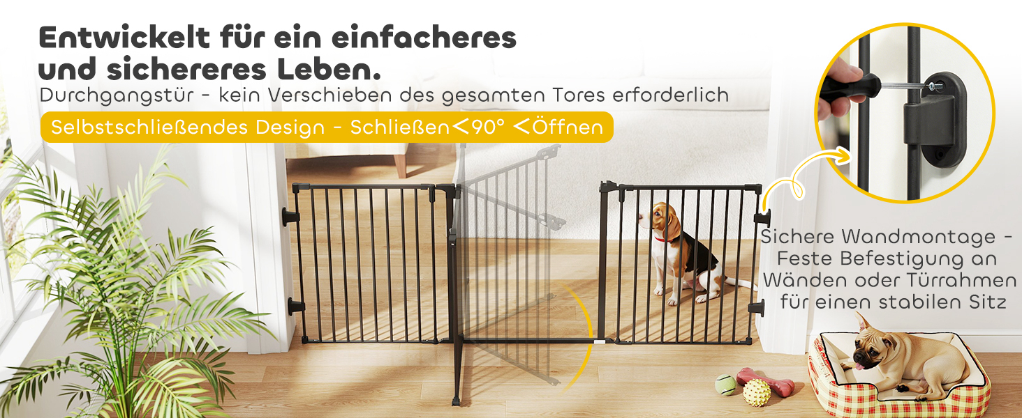 Захисне ґратка для собак PawHut - відбійник для дому, 3 панелі, чорний (202.5 x 76 см)