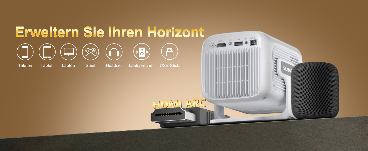 Mini проєктор Salange 2026,8K з Android, WiFi 6, Bluetooth 5.4, авто-корекція Keystone, портативний, для дому та на вулицю, 270° обертання, білий (Sala260max)