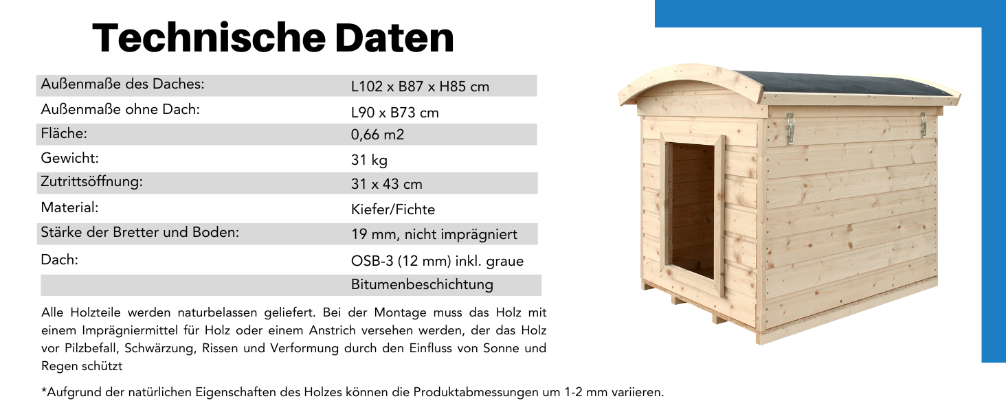 Будка для собак Outdoor маленьких порід – дерев'яна будка для собак, водостійкий дах 76 x 99 x H80 см, розмір S, Timbela M401-1 розмір M, 76x99xH80cm, натуральне дерево