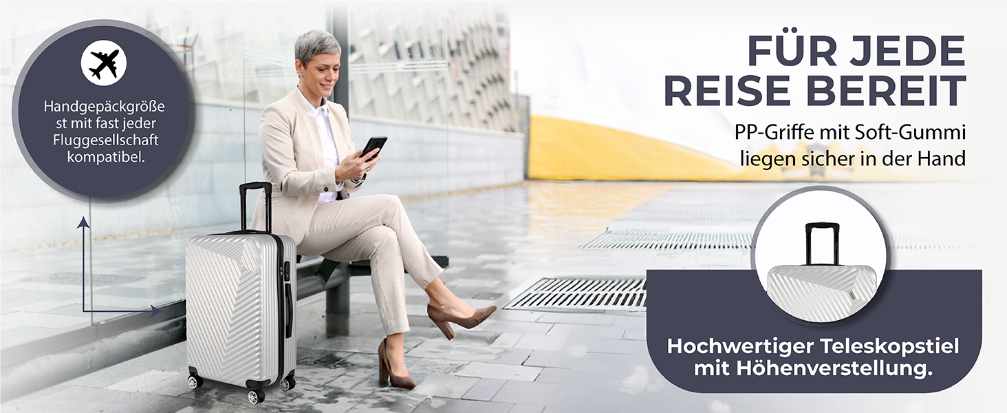 Набір валіз xRace 3 шт. ABS, 20/24/28 дюймів, ручна поклажа, TSA, 360° колеса, стійкий до ударів, преміум підкладка (Сріблястий)