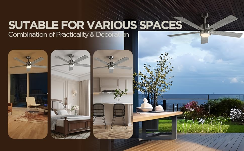Стеляний вентилятор з підсвічуванням та пультом керування: 132 см, сучасний дизайн для спальні, регульована колірна температура LED, тихий DC двигун, для приміщень та вулиці, 220~240V, сірий