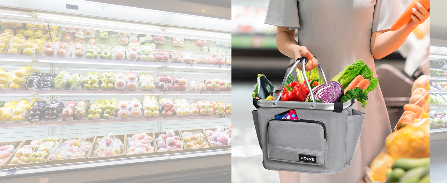 COFIT Складний велосипедний кошик, знімний багатоцільовий кошик для велосипеда, для тварин, покупок, щоденних поїздок, кемпінгу та активного відпочинку. Сірий, з бічними кишенями