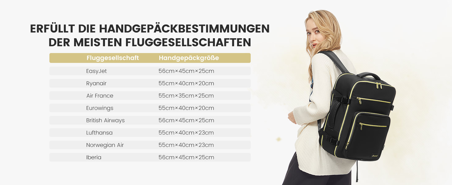 LOVEVOOK Рюкзак ручної поклажі, 40L, для ноутбука 17 дюймів, бежевий, для подорожей