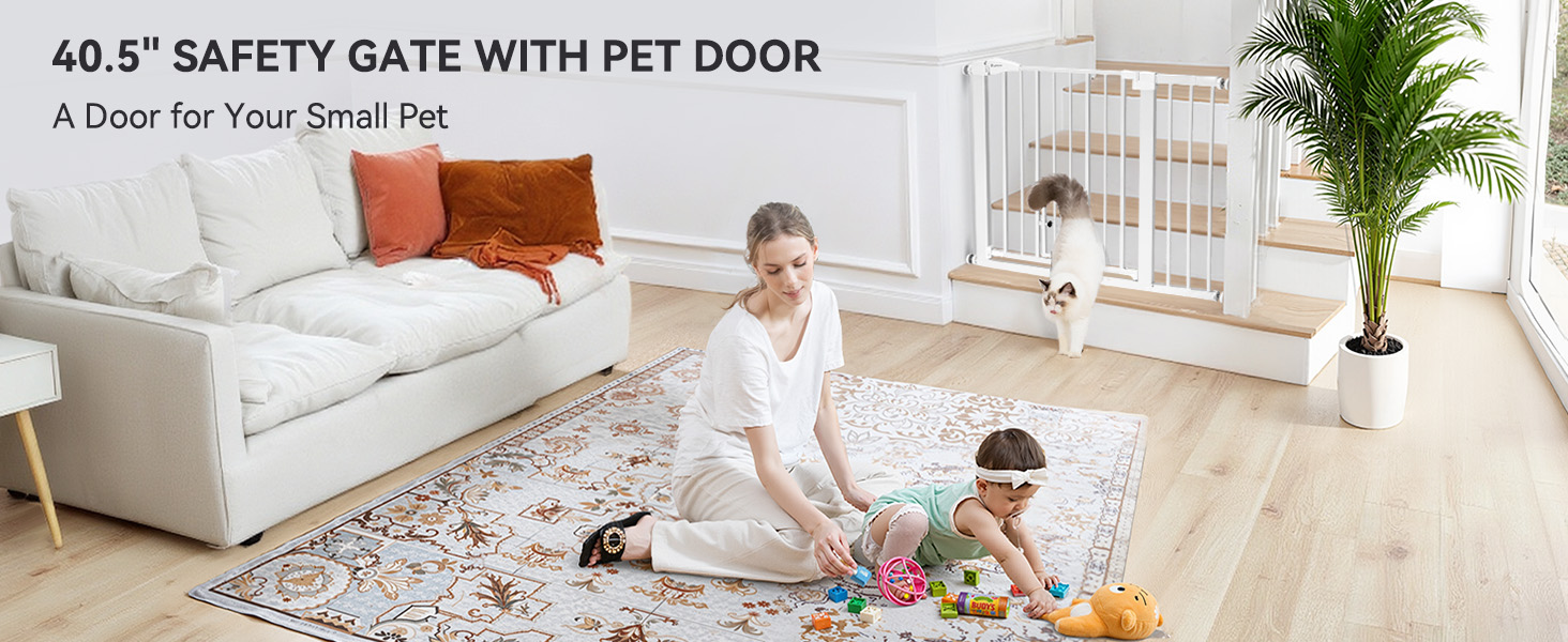 Захист для дверей COMOMY з люком для котів, 75-103см. Захист для собак та котів без свердління, автозакривання, розширюваний. Білий