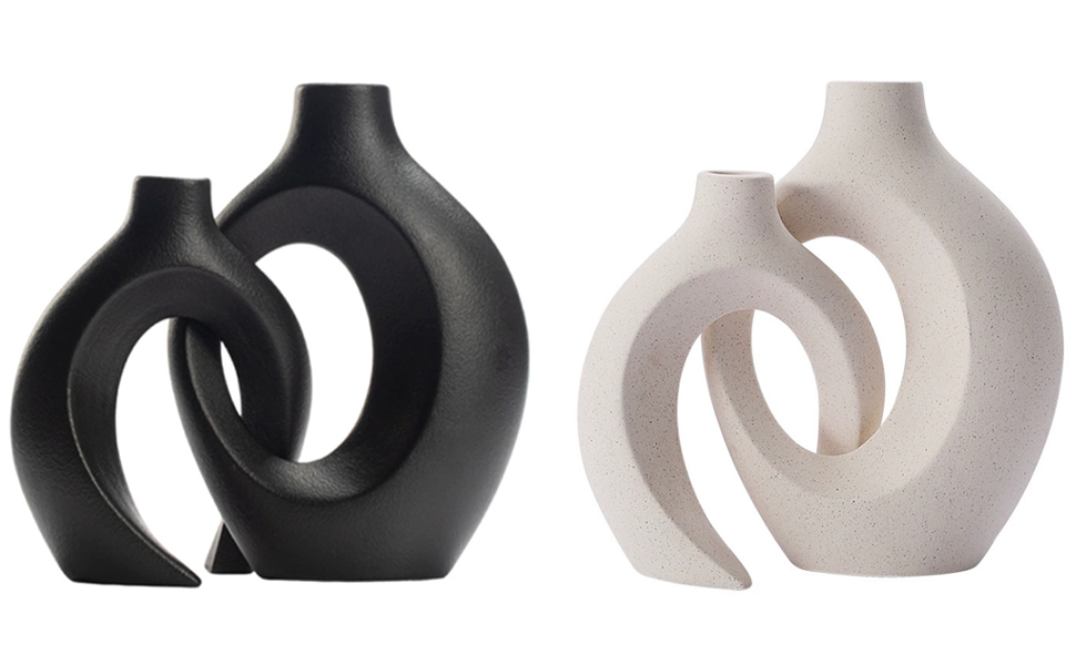 SUKIYPO Ceramic Vase Set - Modern Beige Vases (2-Pack) for Nordic Home Decor, Boho Aesthetic, Living Room, Office, Farmhouse Style