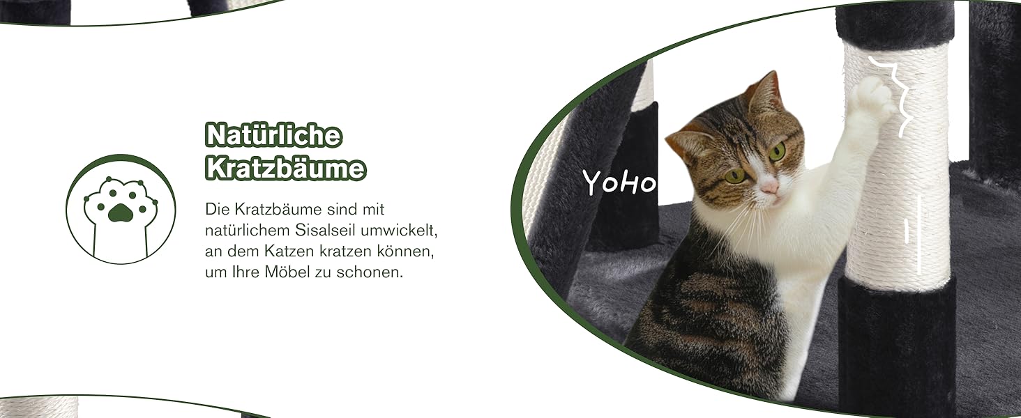 Кігтеточка MUTICOR велика, 206 см, багатоповерхова, велике будиночок для котів/кігтеточка для квартирних котів, плюшеві лежанки, гамак-корзина, широка база (темно-сірий)