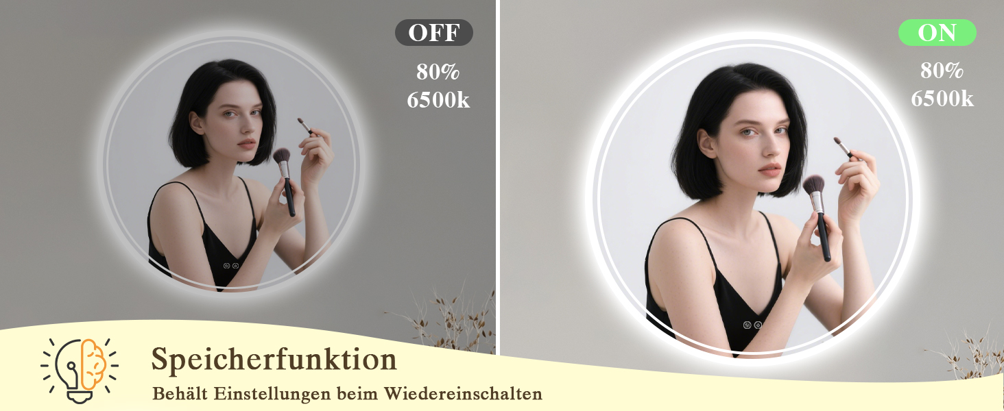 Дзеркало для ванної кімнати з підсвічуванням LED, антизапар, сенсорне управління, регулювання яскравості, 3 кольори світла, функція пам'яті, захист від вибуху, кругле дзеркало 50 см