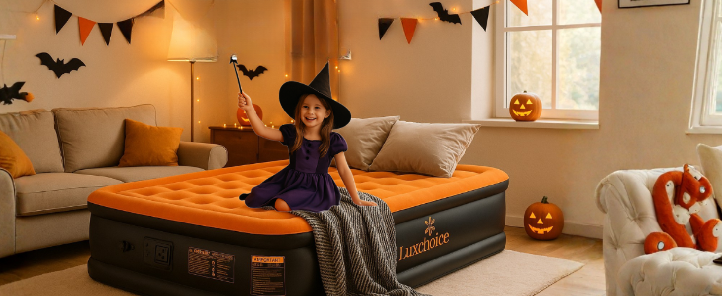 Надувне ліжко самонадувна, 1 місце, з електричним насосом, преміум якість, для кемпінгу та дому, темно-помаранчевий колір