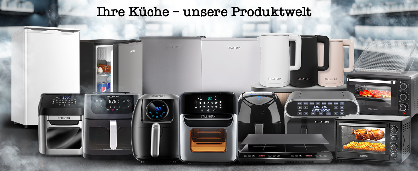 Stillstern Airfryer з оглядовим вікном, 8л, з парою та функцією Shake, 80-200°C, 1800W, таймер 120хв, 100 рецептів, чорний