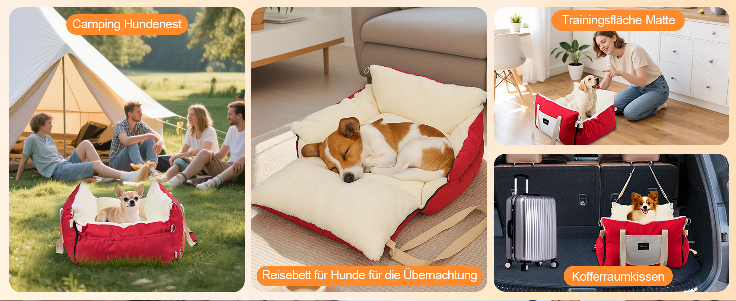 Автокрісло для собак 3-в-1 – переносна лежанка для маленьких собак, з м'яким матрацом, для переднього або заднього сидіння, внутрішнє та зовнішнє використання (червоний)