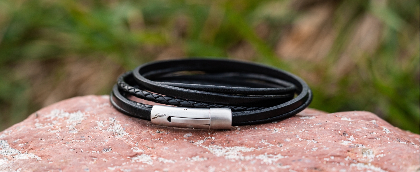 Преміум шкіряний браслет ручної роботи з Німеччини, унісекс. Шкіряний браслет-обгортка з нержавіючої сталі, коричневий, розмір XL (18-19 см)