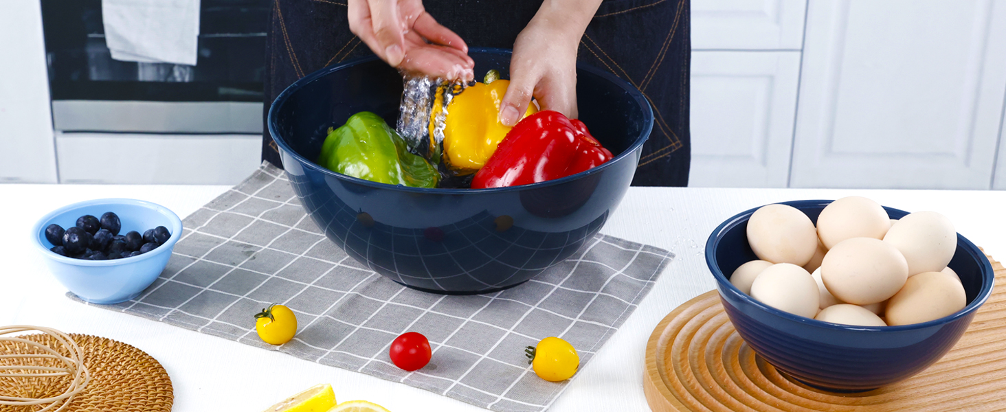 Набір міксерів BoxedHome (12 шт.) з кришками, синій. Зручні, багаторазові, неслизькі, стійкі до утворення подряпин. Ідеально підходять для приготування салатів та інших страв.