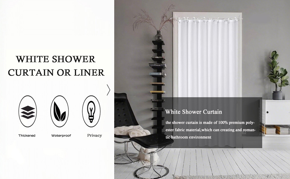 Штора для ванної кімнати біла 180x200 см, текстильна, водовідштовхувальна, антигрибкова, з кільцями - якісна штора для душу