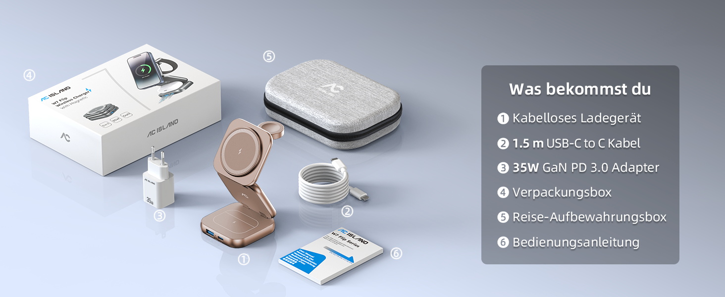 Зарядна станція 5 в 1 для iPhone з підтримкою магнітного зарядного пристрою, складна для подорожей, бездротовий зарядний пристрій для iPhone 17/16/15/14/13/12, AirPods Pro 3, Apple Watch S11/Ultra (Titan Wüstensand), 2026