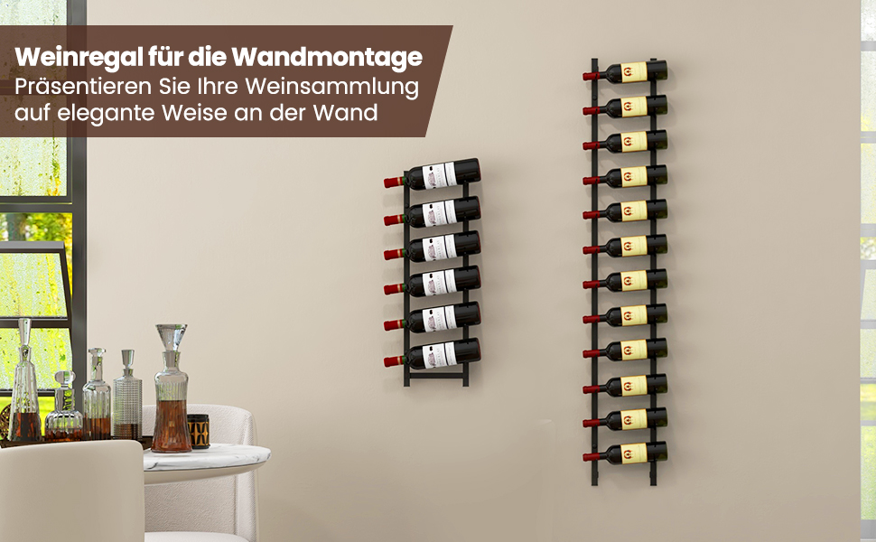 Стильна полиця для вина Costway на 6 пляшок, металева, чорна, індустріальний стиль