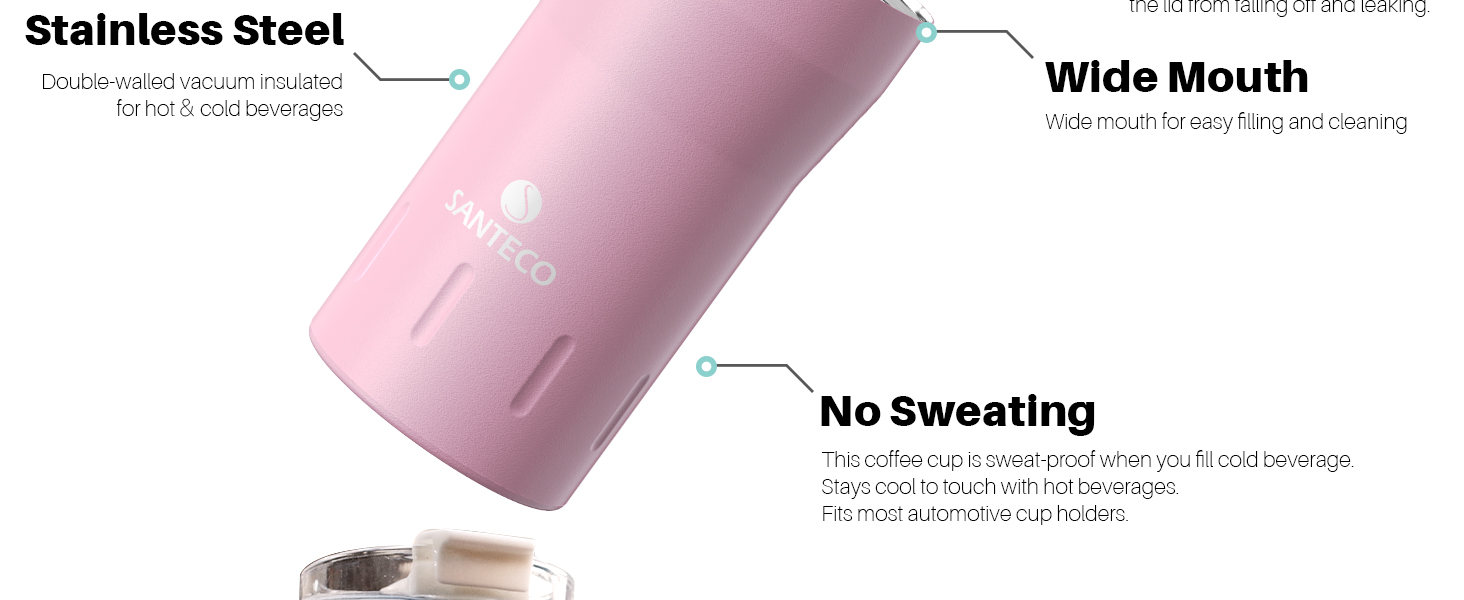 Термокружка SANTECO з нержавіючої сталі 18/8, 350 мл, з подвійними стінками, ізольована, 6 годин зберігає тепло, без BPA, виточна, з прозорою кришкою, темно-зелений/рожевий