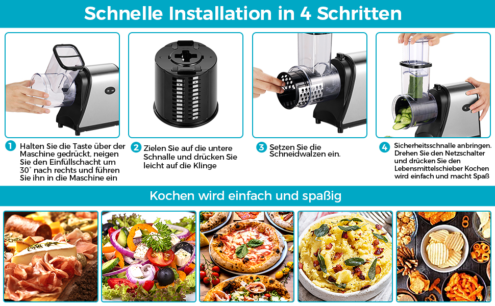 Електричний овочевий слайсер COOCHEER з нержавіючої сталі, тертка для сиру та овочів, багатофункціональний подрібнювач з 5 лезами для картоплі, моркви, цибулі