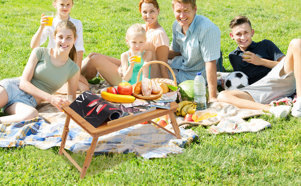 Столик для ноутбука Bathwa з бамбука, регульований, складаний, з ящиком (55 x 35 x 29 см)