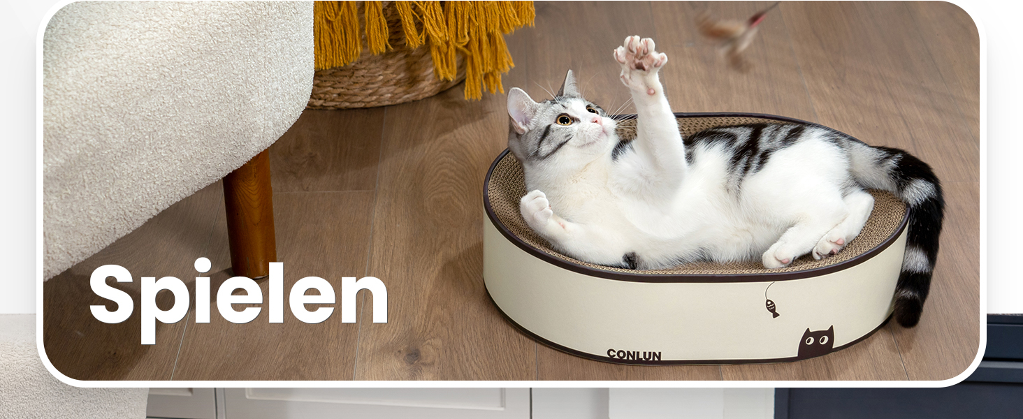 Кігтеточки для котів Conlun 2 в 1: овальні кігтеточки-ліжка, з мискою, з гофрокартону (43x33x10 см)