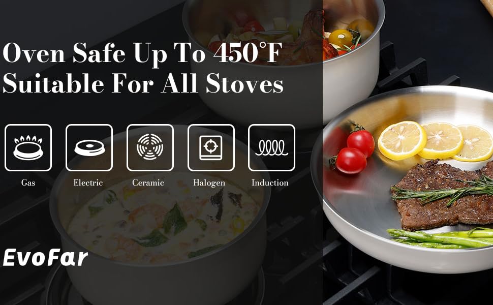 Набір посуду з нержавіючої сталі 14 предметів: сковорода 24 см, каструлі 18/20 см, знімні ручки, керамічне покриття, підходить для всіх плит, білий