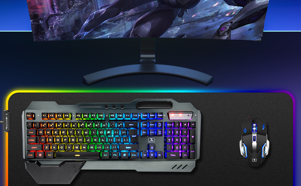 Набір бездротової клавіатури, миші та гарнітури для геймінгу, 4 в 1, RGB підсвічування, клавіатура з підставкою для зап'ястя, миша та Bluetooth-гарнітура