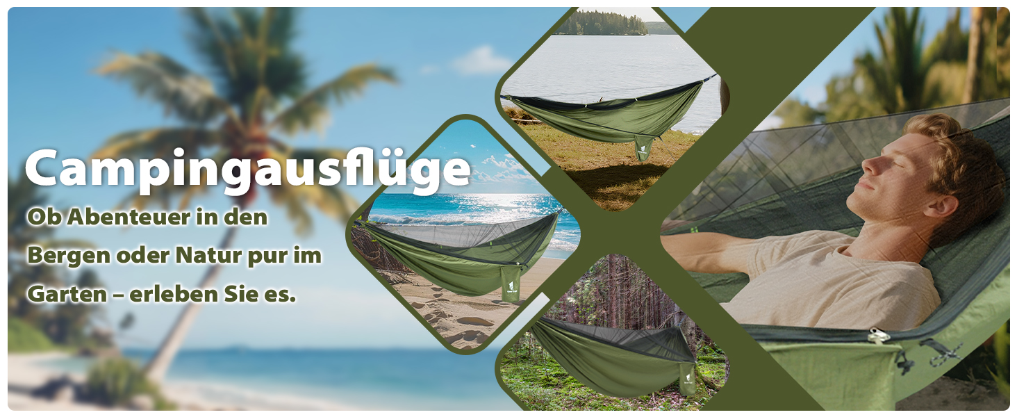 Гамак GEERTOP з москітною сіткою, 300 кг вантажопідйомність, для кемпінгу, походів, виживання, подорожей, саду